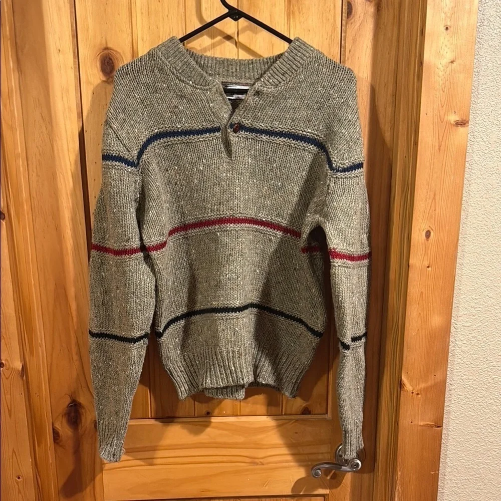 Vintage Trent Wool and Acrylic Men's Gray Sweater with Stripes